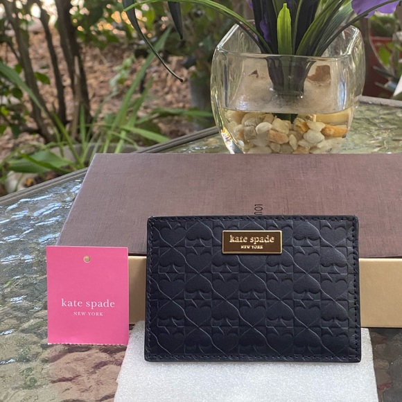Kate Spade Black Embossed Spade Cardholder Wallet - Picture 16 of 16